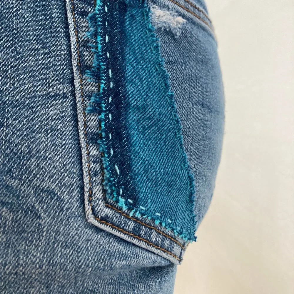Custom Distressed Boro Sashiko Acid Faded Blue Jeans - Picture 5 of 17